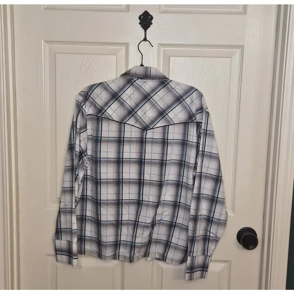 Rockabilly Plains Western Wear Pearl Snap Shirt Mens L Plaid Rodeo Cowboy Ranch